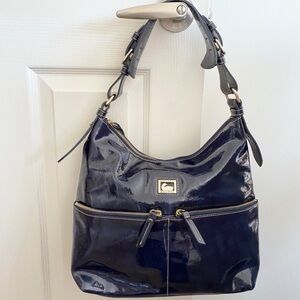 DOONEY & BOURKE DARK BLUE SHINY LEATHER HOBO SHOULDER BAG